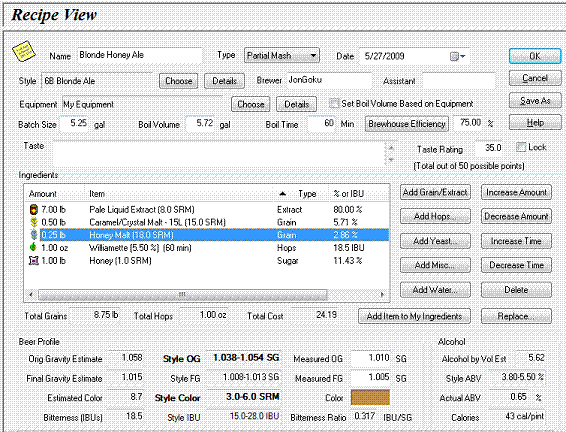 Jon's Blonde Honey Ale recipe in BeerSmith